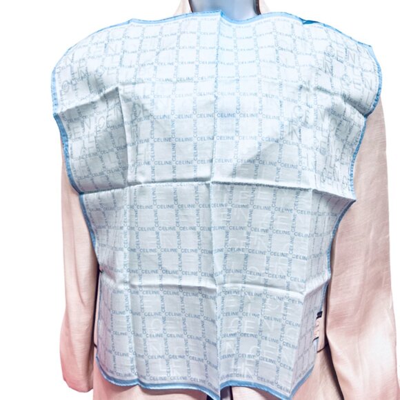 New-Tag Lg Collect CELINE Paris Mini Scarf 23" Cotton Teal Blue Logo Printed (96 - Picture 4 of 8